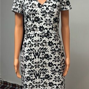 Ann Taylor Black and White Floral Midi Dress
